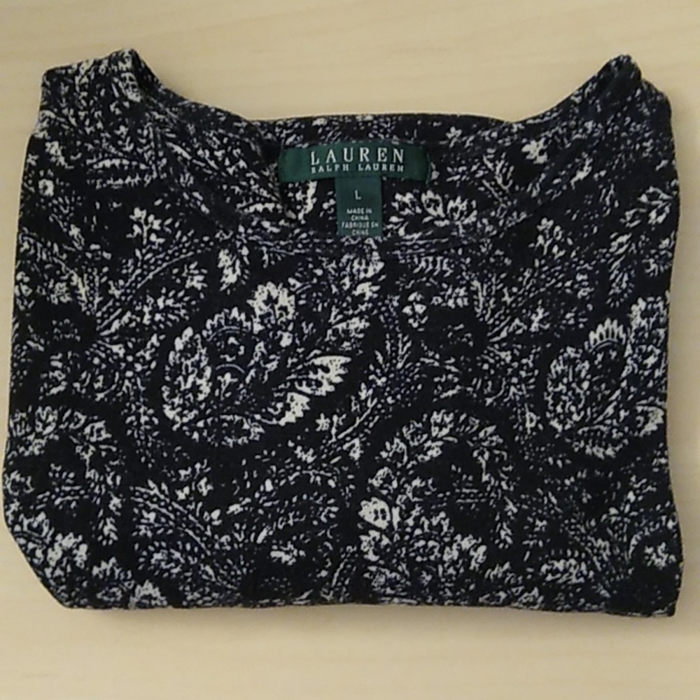 🏷️ Lauren Ralph Lauren • Long Sleeve Cotton T-Shirt • Black & White Paisley